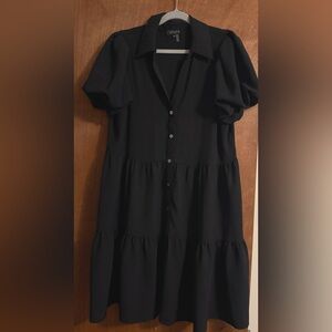 1. State Black Tiered Button-Front Midi Dress